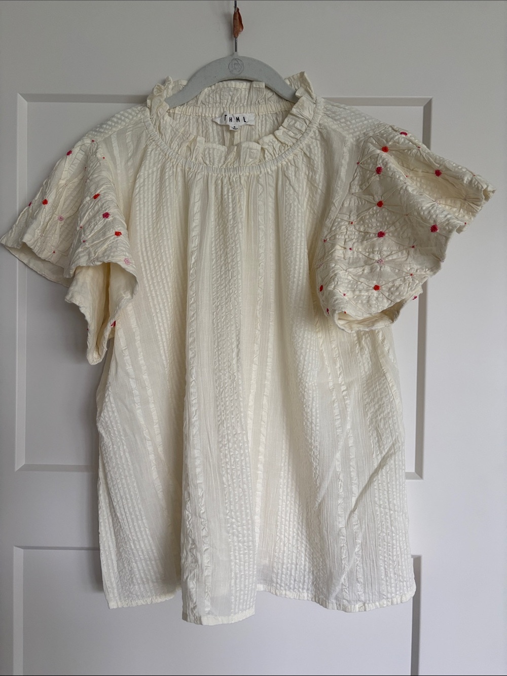 THML Ivory Ruffle-Neck Peasant Blouse